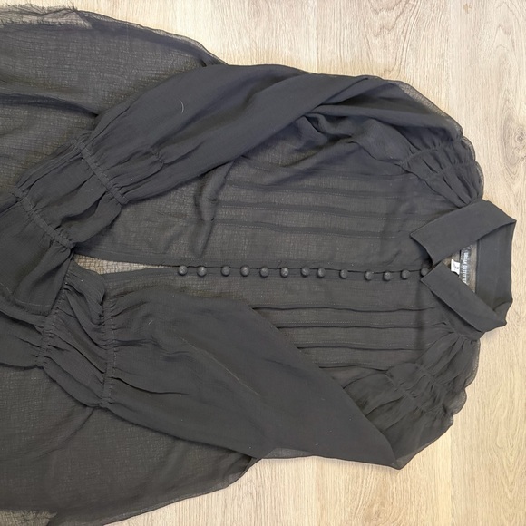 Urban Outfitters Black Sheer Button-Front Ruffle Blouse - Picture 9 of 12